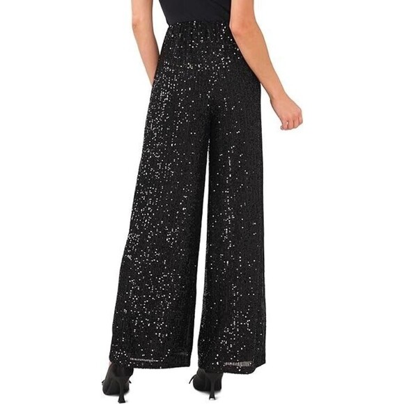 CeCe Womens Wide Leg Pants Pull-On Elastic Waist High Rise, Sequined fully lined - Picture 2 of 7
